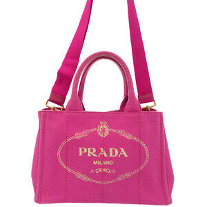 Prada Canapa Tote Denim canvas handbag top handles 2way Pink